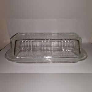 Hazel Atlas Circa 1938 Criss Cross Pattern Glass Butter Dish. Excellent Cond.